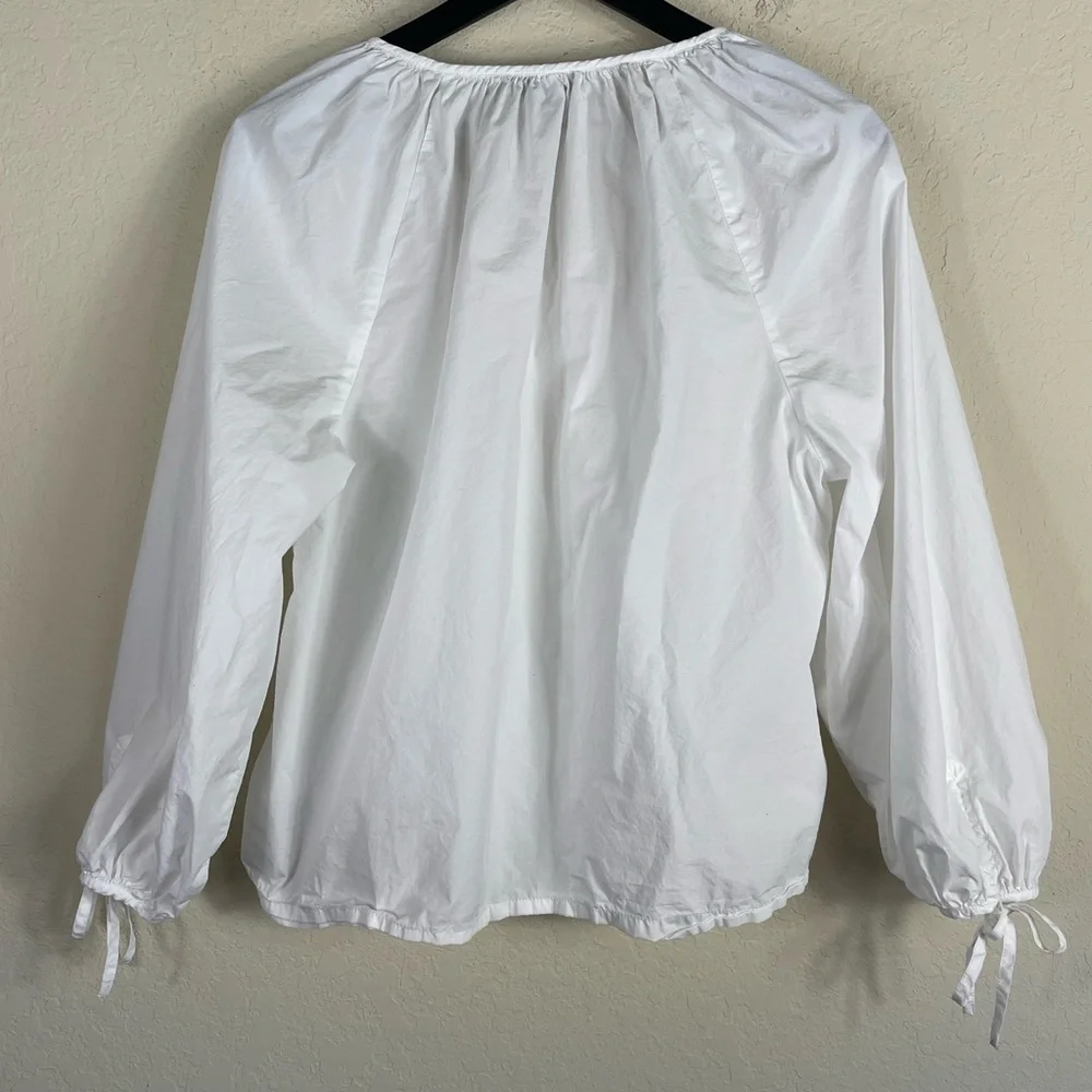J. Crew Tie Sleeve Button Front Cotton Poplin Top in White Size Large - Picture 8 of 11
